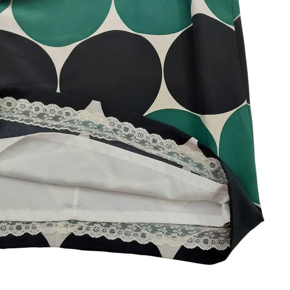 Kate Spade New York Womens 8 Green Black Polka Dot Silk Lined Midi Dress Luxury